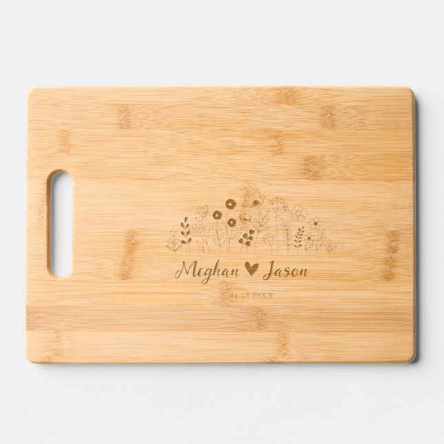 Personalized Wedding Gift couples names Engraved Cutting Board (Front)
