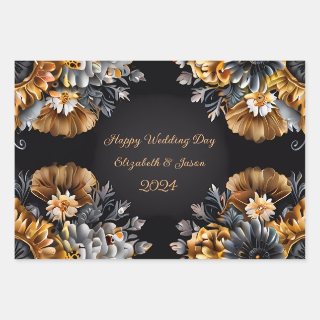 Personalized Wedding Gift Gold & Silver  Wrapping Paper Sheets (Front)