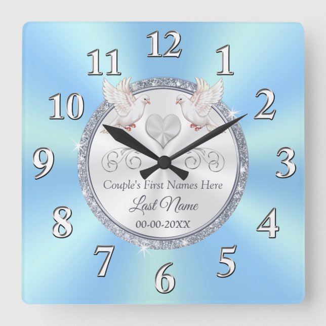 Personalized Wedding Gift Ideas Blue Wedding Clock (Front)
