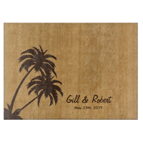 Personalized Wedding Gift Palm Tree Island Design Cutting Board