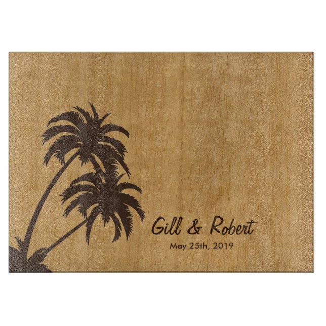 Personalized Wedding Gift Palm Tree Island Design Cutting Board (Front)