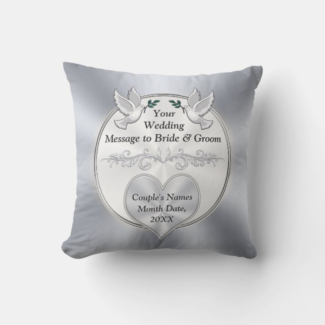 Personalized, Wedding Gift Pillows, Silver, White Throw Pillow (Front)