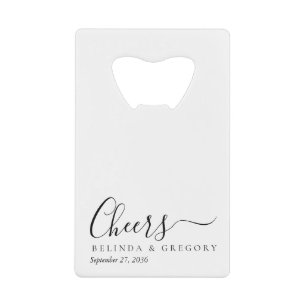 Personalized Wedding Gifts Black White Cheers Credit Card Bottle Opener