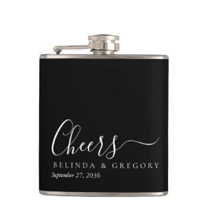 Personalized Wedding Gifts Black White Cheers Flask