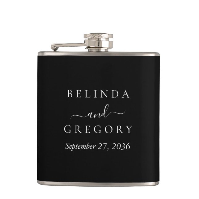 Personalized Wedding Gifts Black White  Flask (Front)