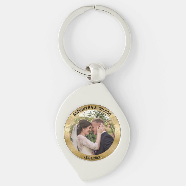  Personalized Wedding | Glittery Gold Background Keychain (Front)