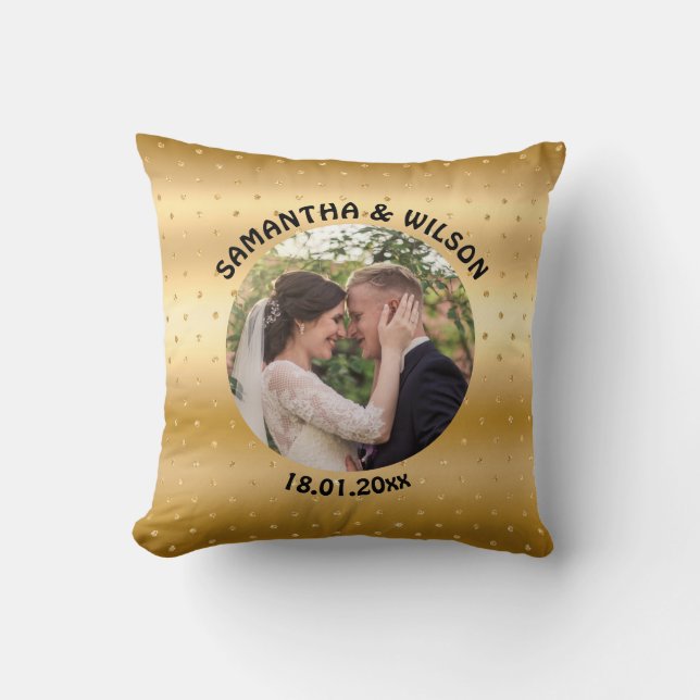  Personalized Wedding | Glittery Gold Background Throw Pillow (Front)