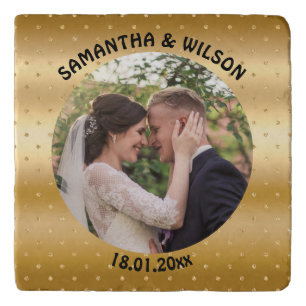 Personalized Wedding Glittery Gold Background Trivet
