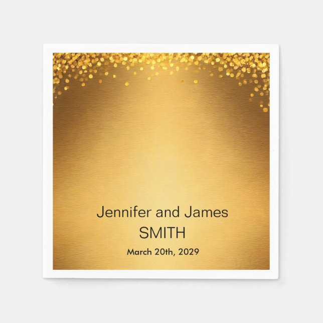 Personalized Wedding Gold Confetti Glitter Napkins (Front)