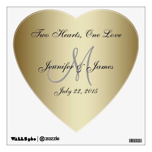 Personalized Wedding Gold Heart Wall Decal (Front)