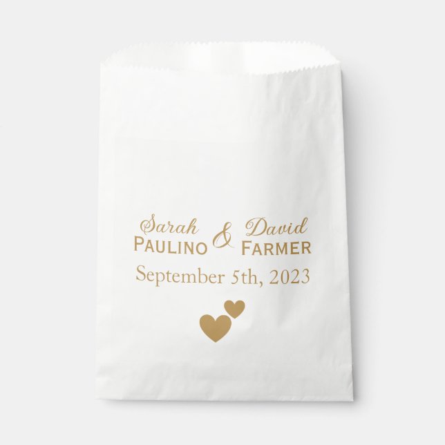 Personalized Wedding Gold Hearts Favor Bag (Front)