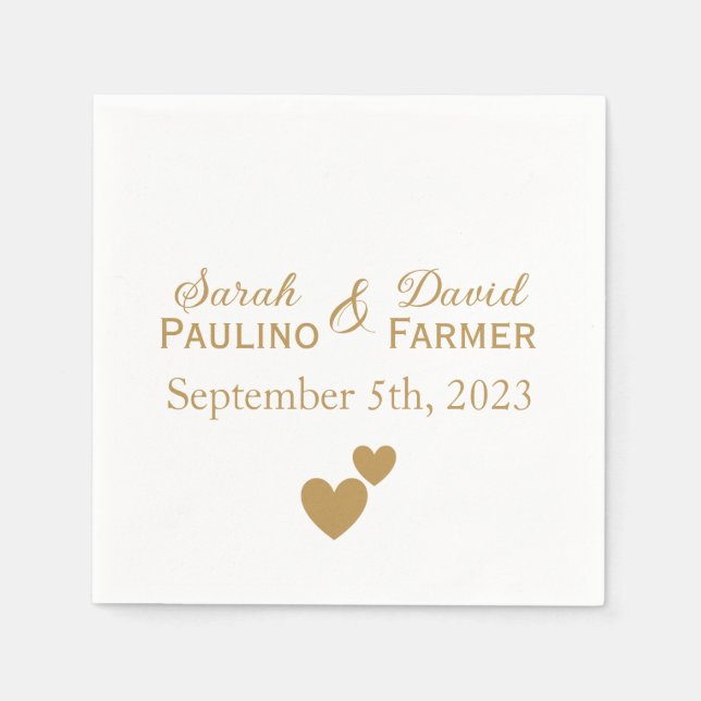 Personalized Wedding Gold Hearts Napkins (Front)