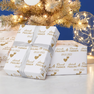 Personalized Wedding Gold Hearts Wrapping Paper