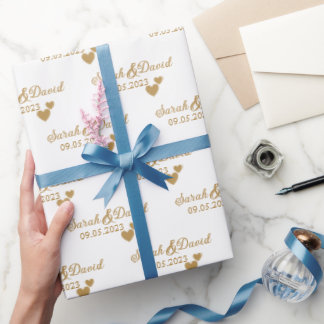 Personalized Wedding Gold Hearts Wrapping Paper