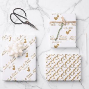 Personalized Wedding Gold Hearts Wrapping Paper Sheets