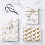 Personalized Wedding Gold Hearts Wrapping Paper Sheets<br><div class="desc">The design features two gold hearts and personalization of the bride's and groom's first names,  and the wedding date.

For special requests or questions,  contact the artist at wafadahdalcreates@gmail.com. 

© Wafa Y. Dahdal - All Rights Reserved.</div>