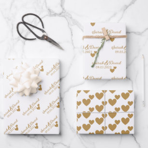 Personalized Wedding Gold Hearts Wrapping Paper Sheets