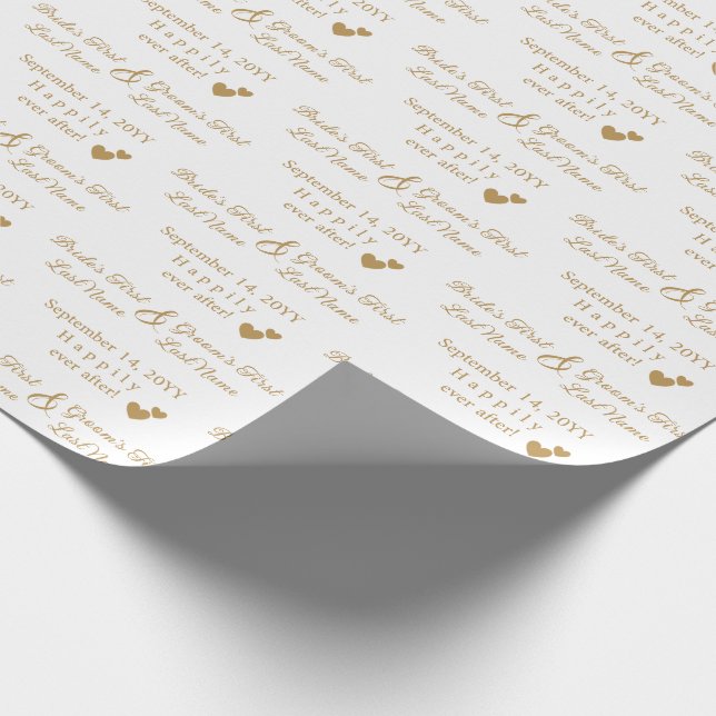Personalized Wedding Golden Hearts Bride & Groom  Wrapping Paper (Corner)