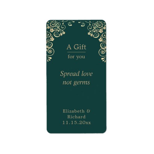 Personalized Wedding Green Gold Hand Sanitizer Label