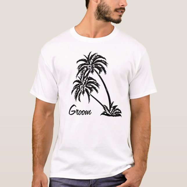 Personalized Wedding Groom's Gift Palm Trees T-Shirt (Front)