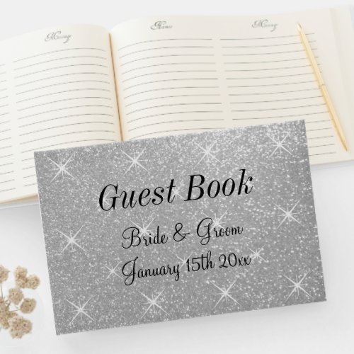 Personalized wedding guest book with sparkly cover
