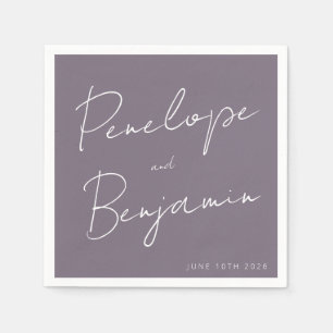 Personalized Wedding Handwritten Script Purple Napkins