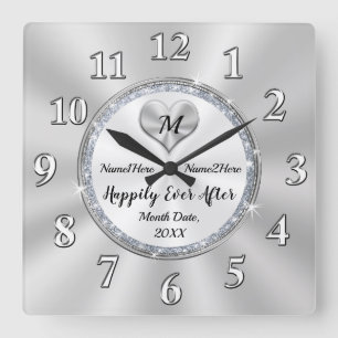 Personalized Wedding Happily Ever After Gifts Square Wall Clock