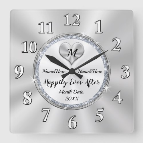 Personalized Wedding Happily Ever After Gifts Square Wall Clock