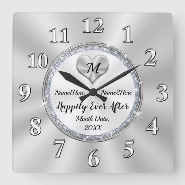 Personalized Wedding Happily Ever After Gifts Square Wall Clock (Front)