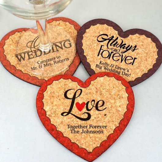 Personalized Wedding Heart Cork Coaster (Hearts)