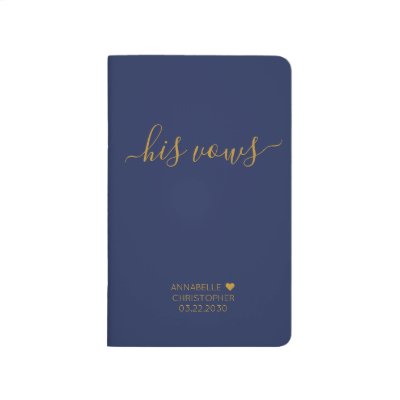 Personalized Wedding His Vows Book Navy Blue Gold