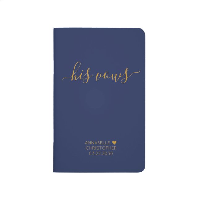 Personalized Wedding His Vows Book Navy Blue Gold (Front)