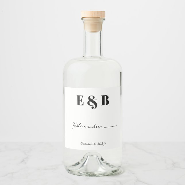 Personalized Wedding Initial and Date Table Number Liquor Bottle Label (Front)