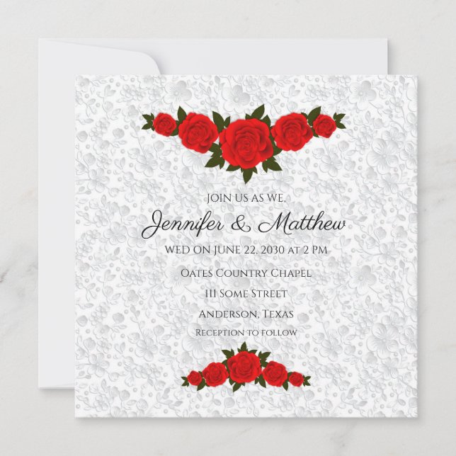 Personalized Wedding Invitations with Red Roses (Front)
