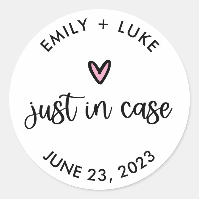 Personalized Wedding Just in Case Recovery Kit  Classic Round Sticker (Front)