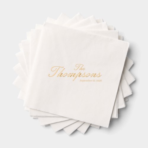 Personalized Wedding Last Name Gold Foil Cocktail Napkins