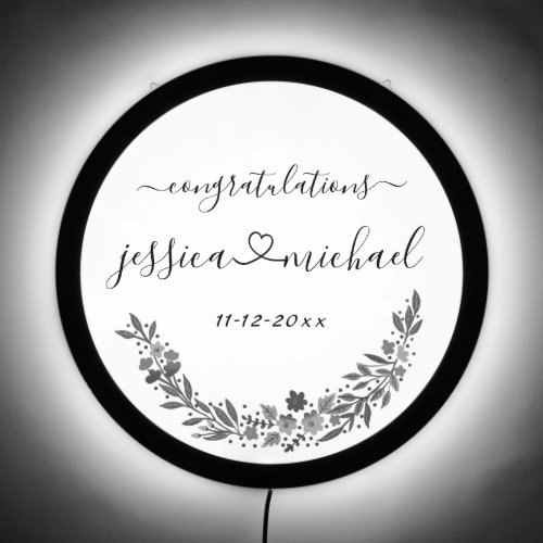 Personalized Wedding LED Sign with Floral Design