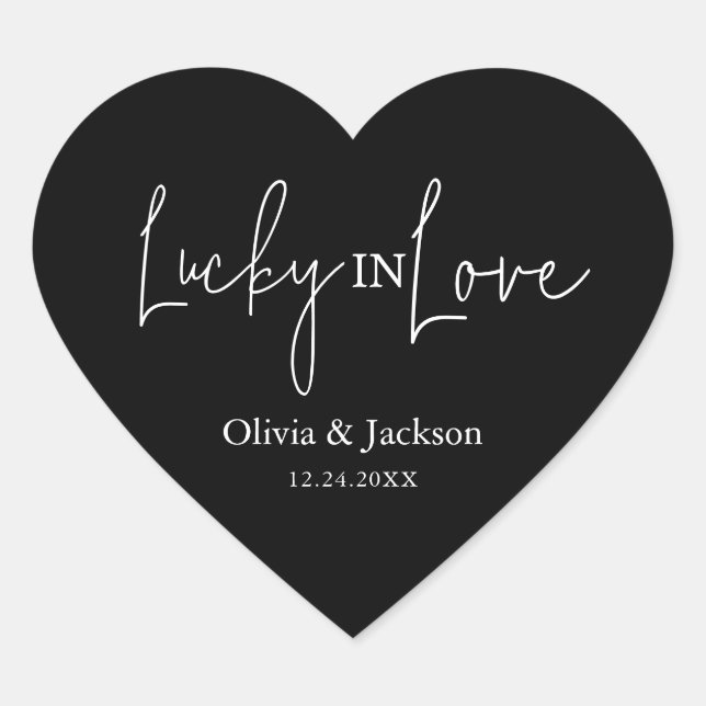 Personalized Wedding Lottery Ticket Couple Name  Heart Sticker (Front)