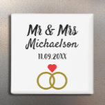 Personalized Wedding Magnet<br><div class="desc">Personalized wedding and anniversary gifts with entwined rings and red heart</div>