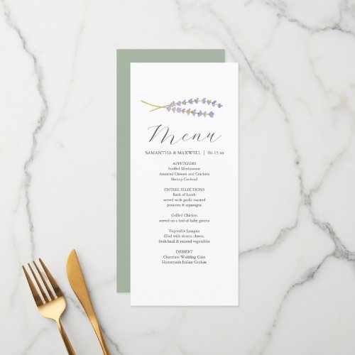 Personalized Wedding Menu Cards Lavender  Sage