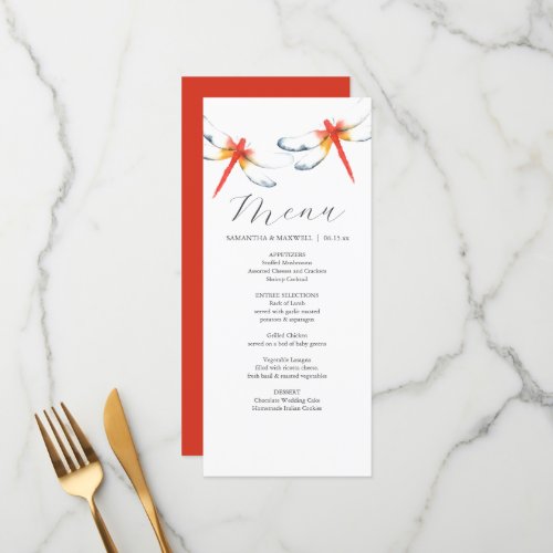 Personalized Wedding Menu Cards Red Dragonfly