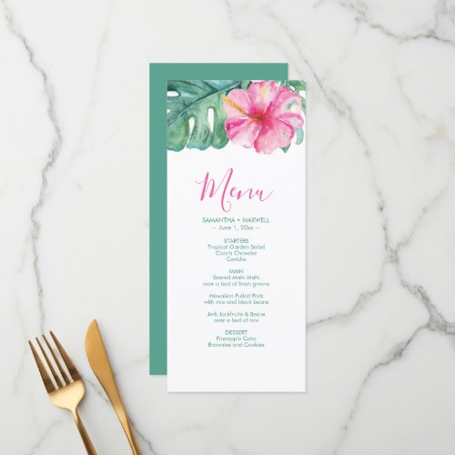 Personalized Wedding Menu Cards Tropical Hibiscus