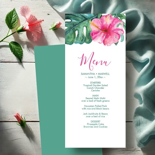 Personalized Wedding Menu Cards Tropical Hibiscus