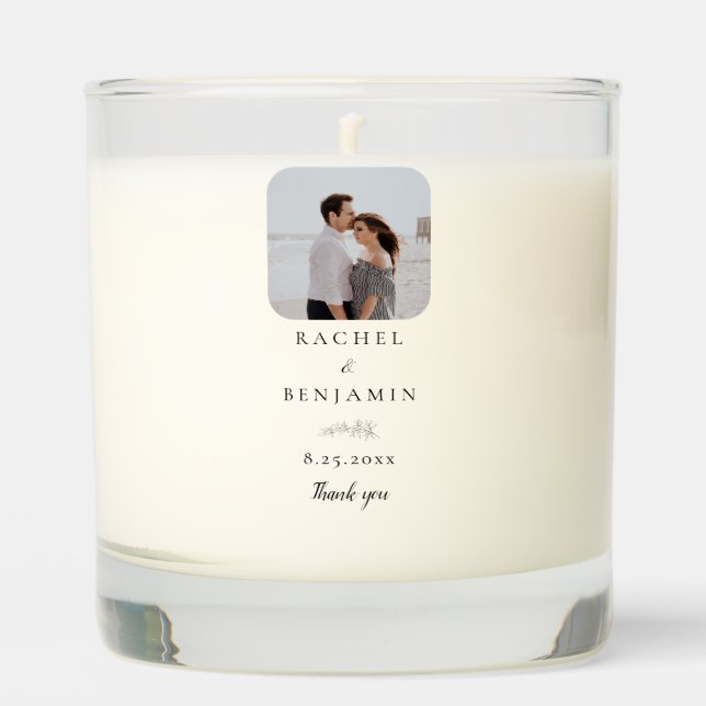 Personalized Wedding Minimal Photo Botanical Scented Candle (Front)