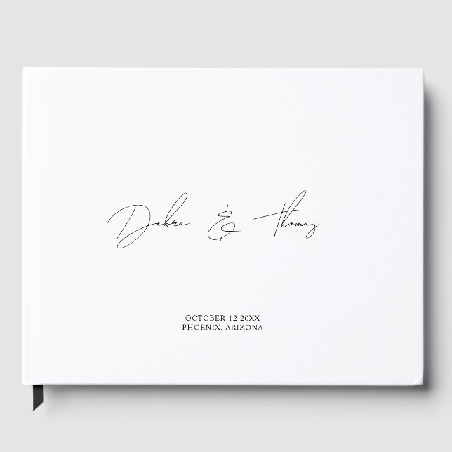 Personalized Wedding Modern Minimalist Black White Guest Book (Front)