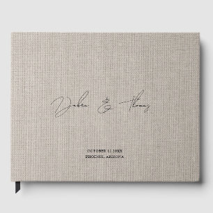 Personalized Wedding Modern Minimalist Faux Linen Guest Book