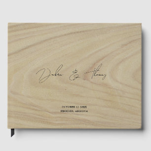 Personalized Wedding Modern Minimalist Faux Wood Guest Book