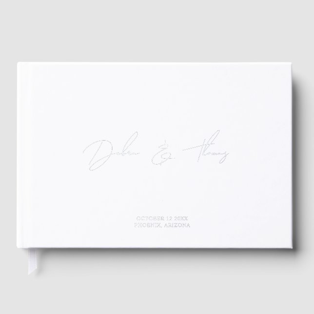 Personalized Wedding Modern Minimalist White Foil Guest Book (Front)