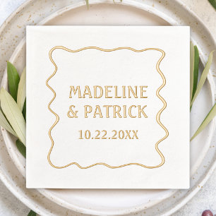 Personalized Wedding Modern Wavy Border Party Foil Napkins