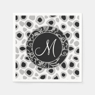 Personalized Wedding Monogram Black White Grey Napkins